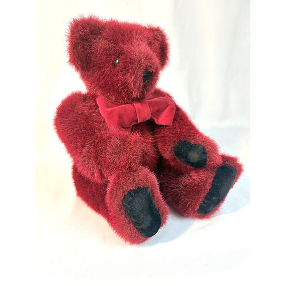 Vermont Teddy Bear Jointed Plush 16" Bow Stuffed Animal Dark Red Burgundy Maroon - Picture 2 of 7